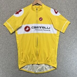 Castelli Cycling Jersey Mens XL Yellow Full Zip Short Sleeve Italy Road Bike